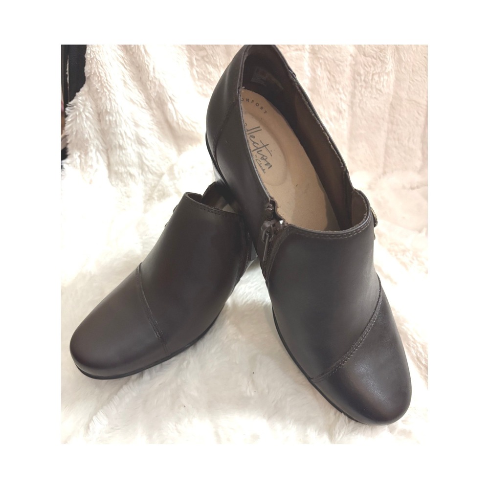 Clarks Collection Emslie Warren Dark Brown Leather Ankle Booties Womens 8.5 M